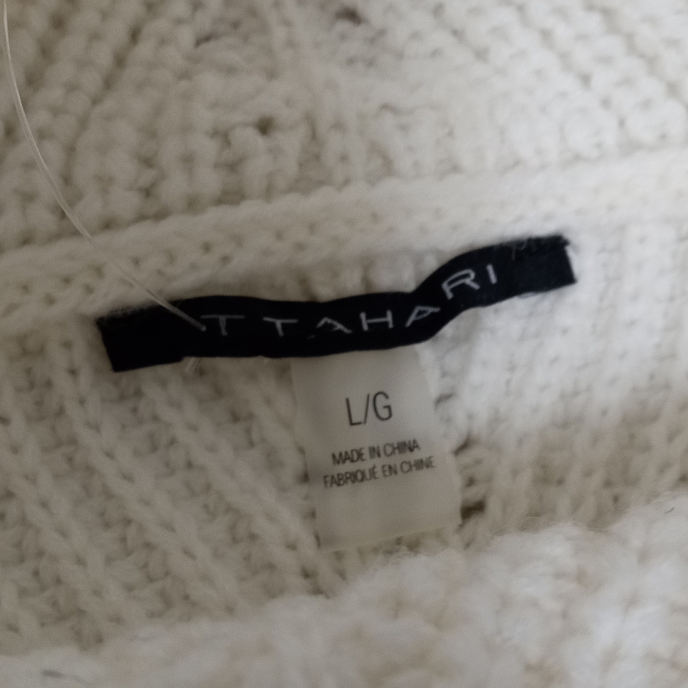 Elie Tahari Ivory Thick Wool Blend Cowl Neck Vintage Sweater - Size: L - Picture 12 of 16